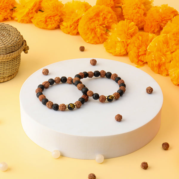 Spiritual 5 Mukhi Rudraksh & Lava Natural Stone Bracelet