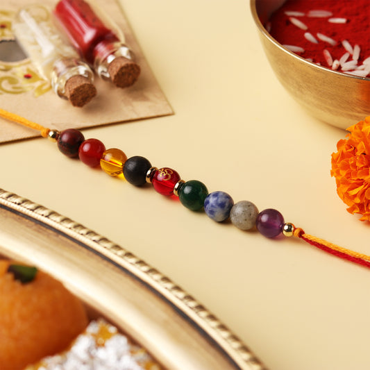 Spiritual Om 7 Chakra & Pyrite Natural Stone Rakhi