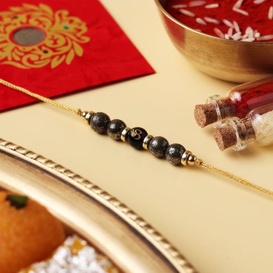 Spiritual Om & Pyrite Natural Stone Rakhi
