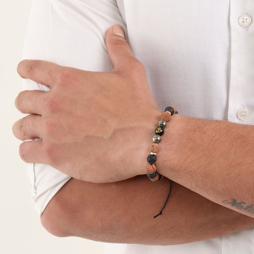 Spiritual Rudraksh Pyrite Natural Stone Om Bracelet