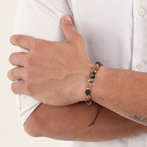 Spiritual Rudraksh Pyrite Natural Stone Om Bracelet