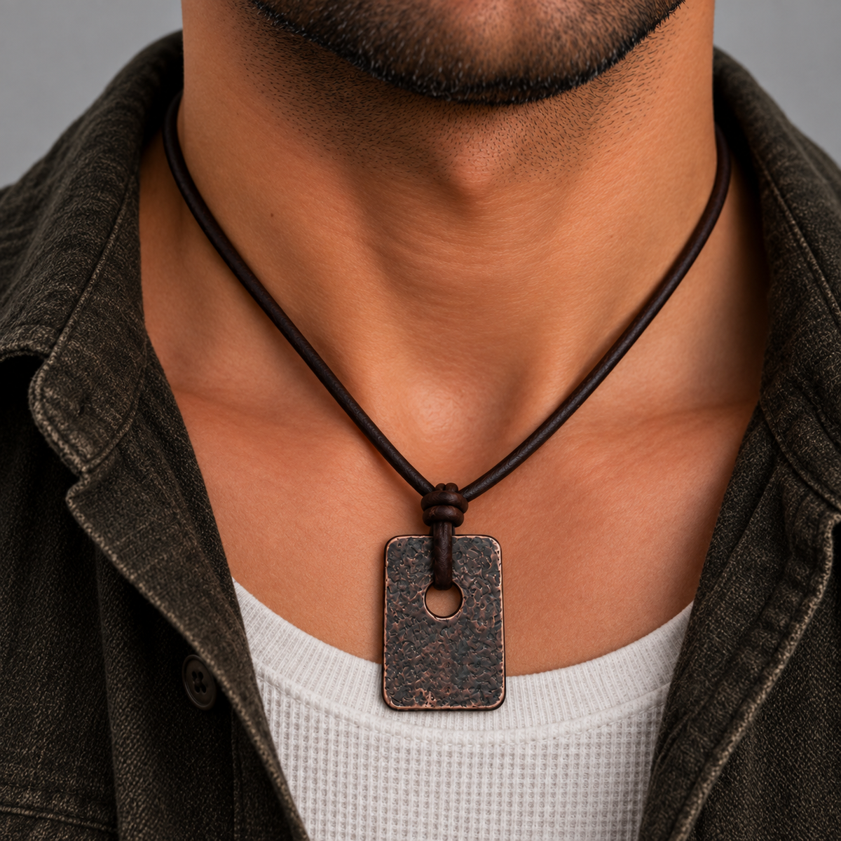 Square Pendant Leather Necklace for Men
