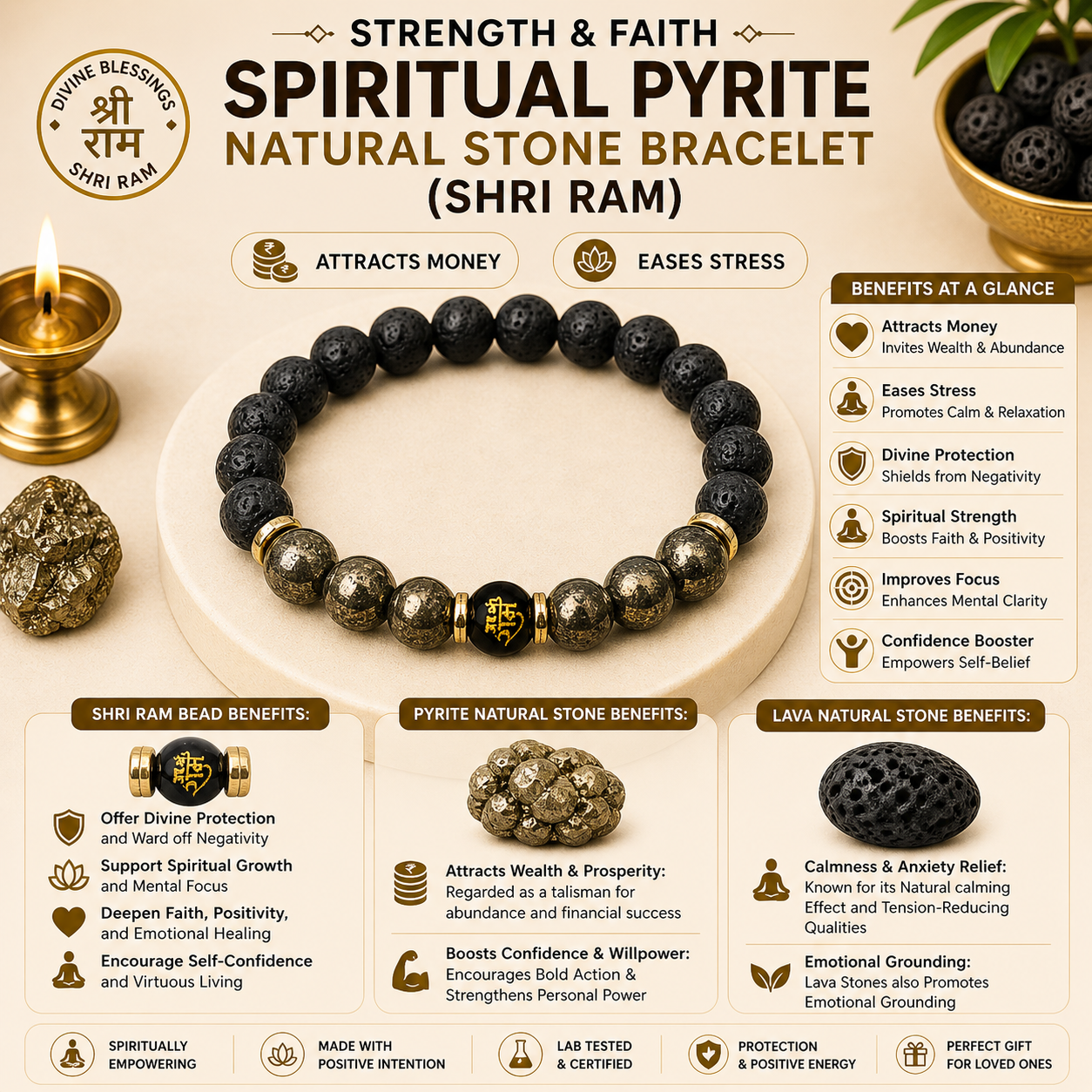 Strength & Faith Spiritual Pyrite Natural Stone Bracelet