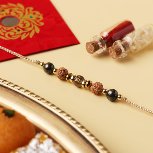 Swastik Pyrite 5 Mukhi Rudraksh Natural Stone Rakhi