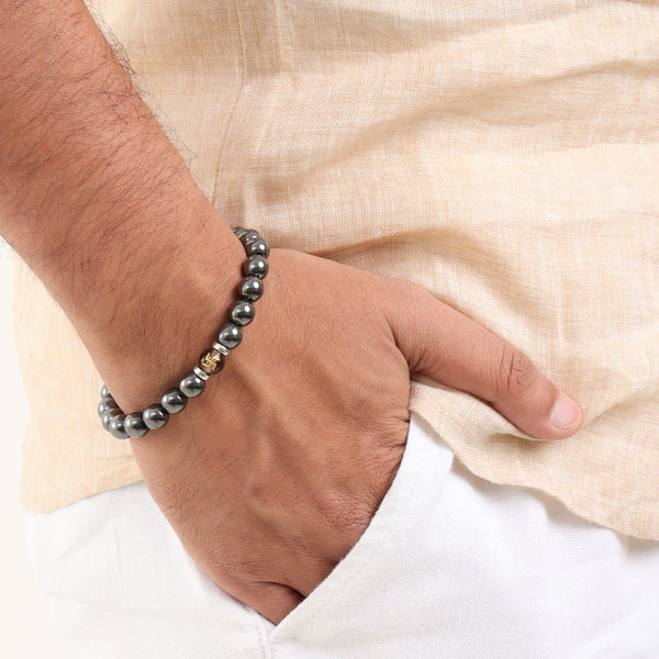 Swastik & Hematite Natural Stone Bracelet