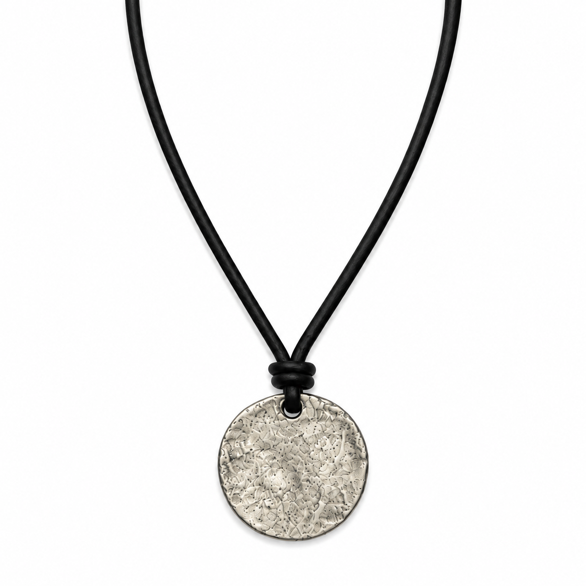 Textured Round Pendant Leather Necklace for Men