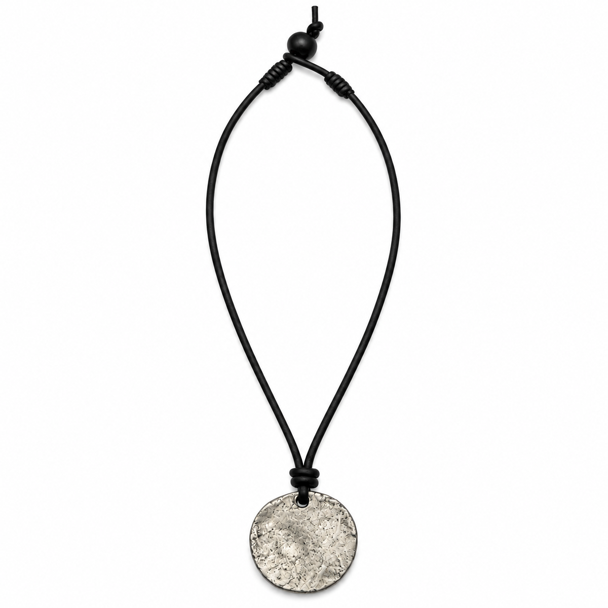 Textured Round Pendant Leather Necklace for Men