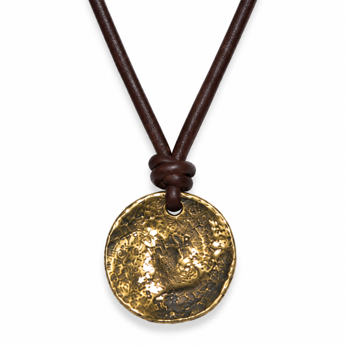 Textured Round Pendant Leather Necklace for Men