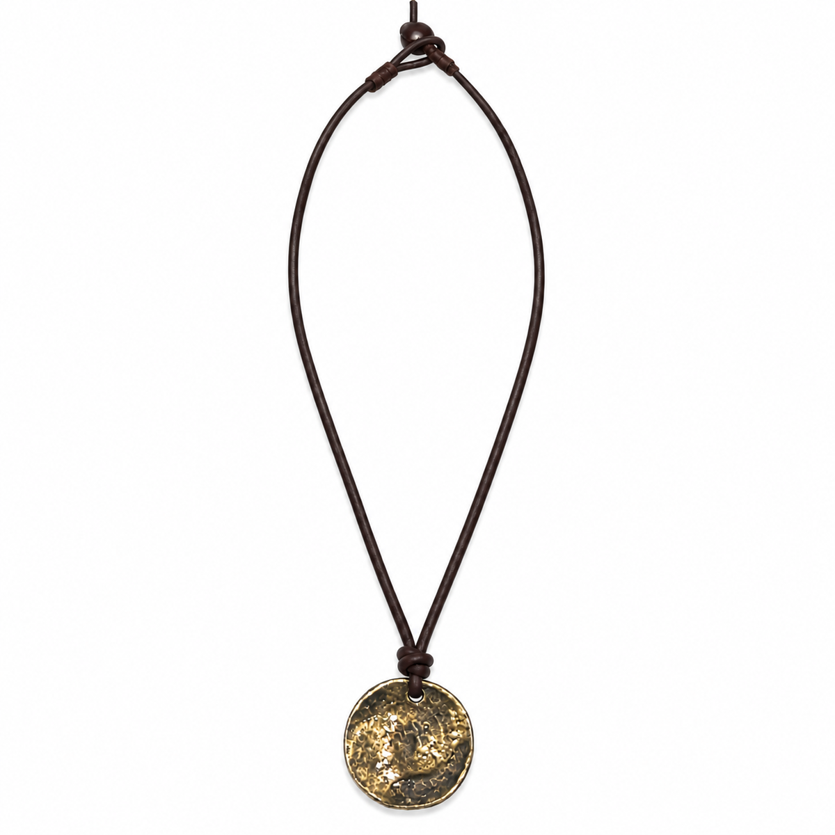 Textured Round Pendant Leather Necklace for Men
