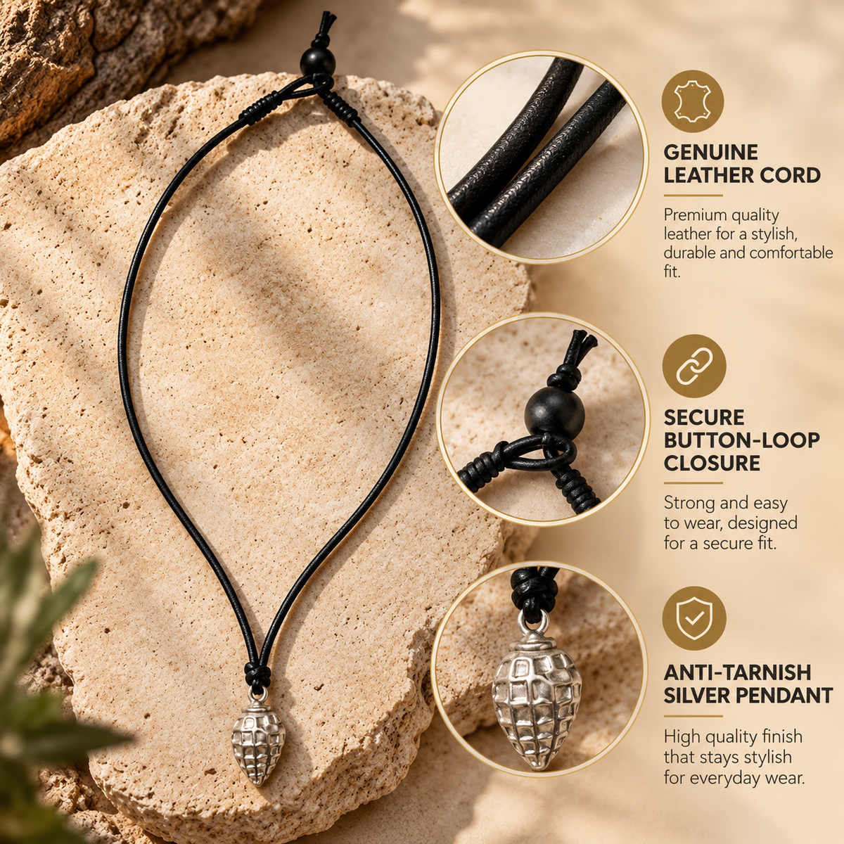Textured Seashell Pendant Leather Necklace for Women