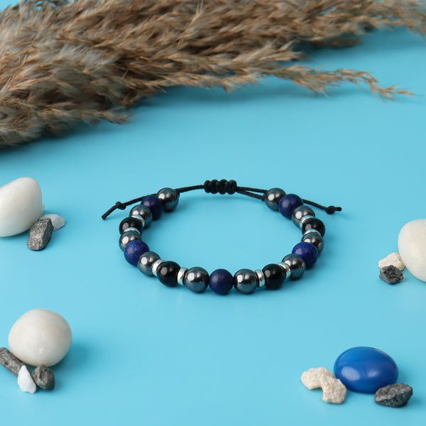 The Alpha Bracelet - Hematite, Lapis Lazuli & Black Obsidian Natural Stone