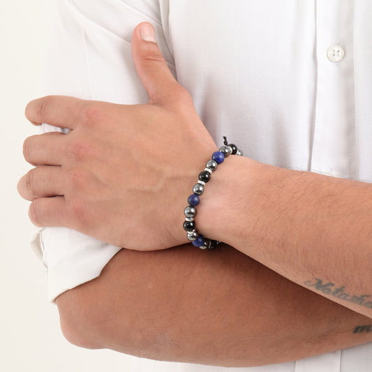 The Alpha Bracelet - Hematite & Lapis Lazuli Natural Stone