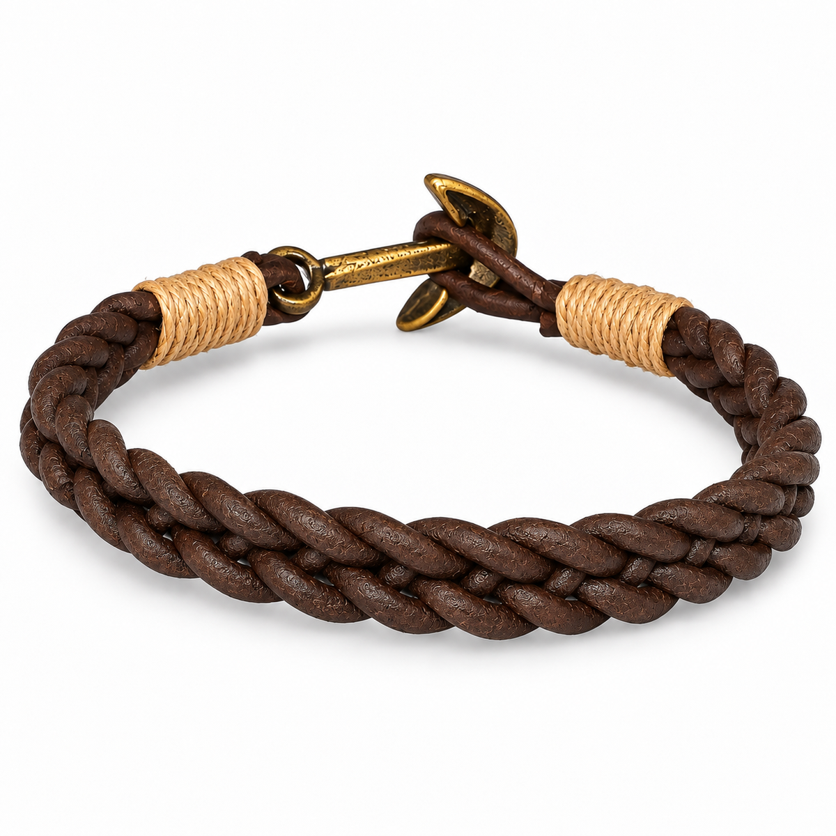 Triple Braided Anchor Leather Bracelet for Men