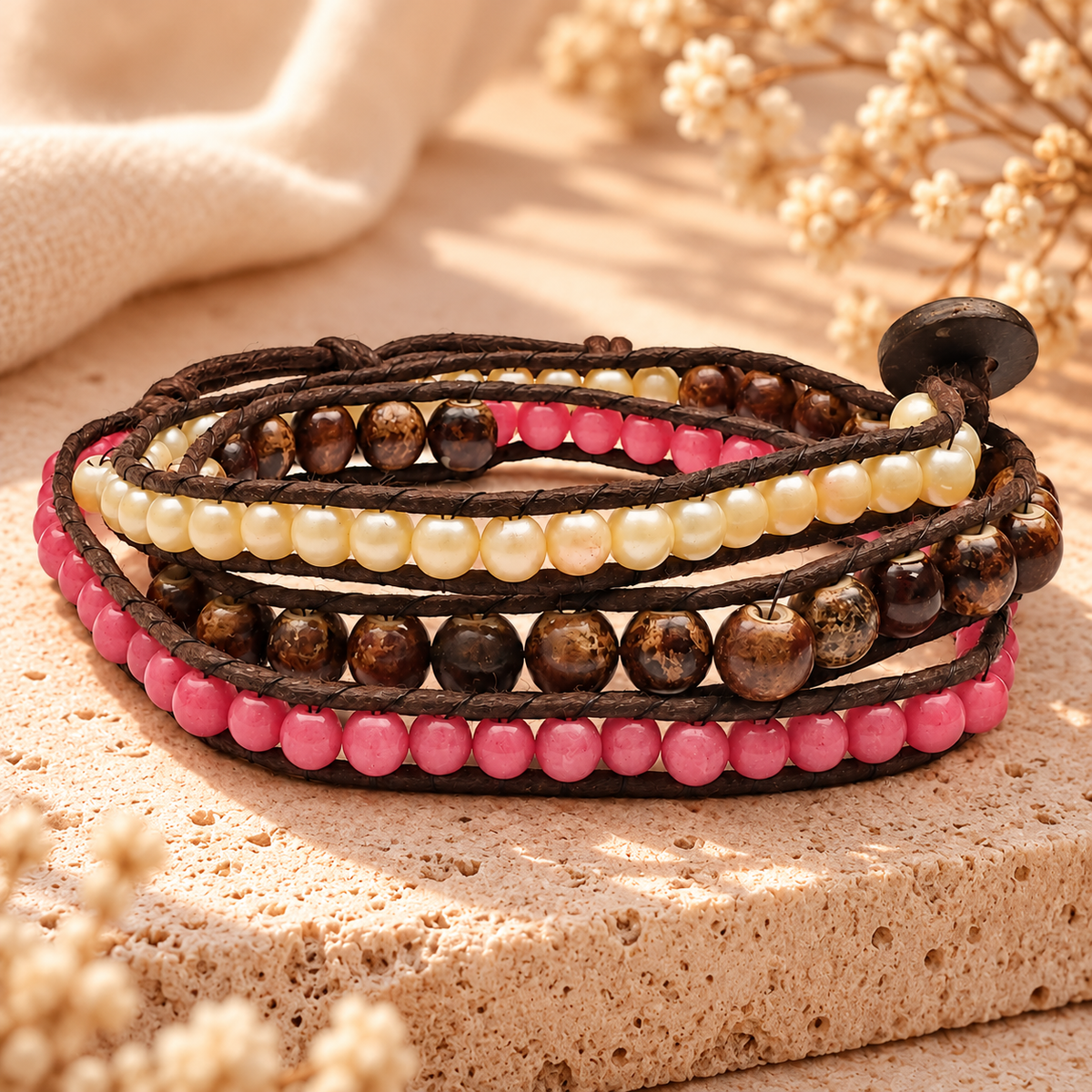 Triple Wrap Beaded Bracelet for Women