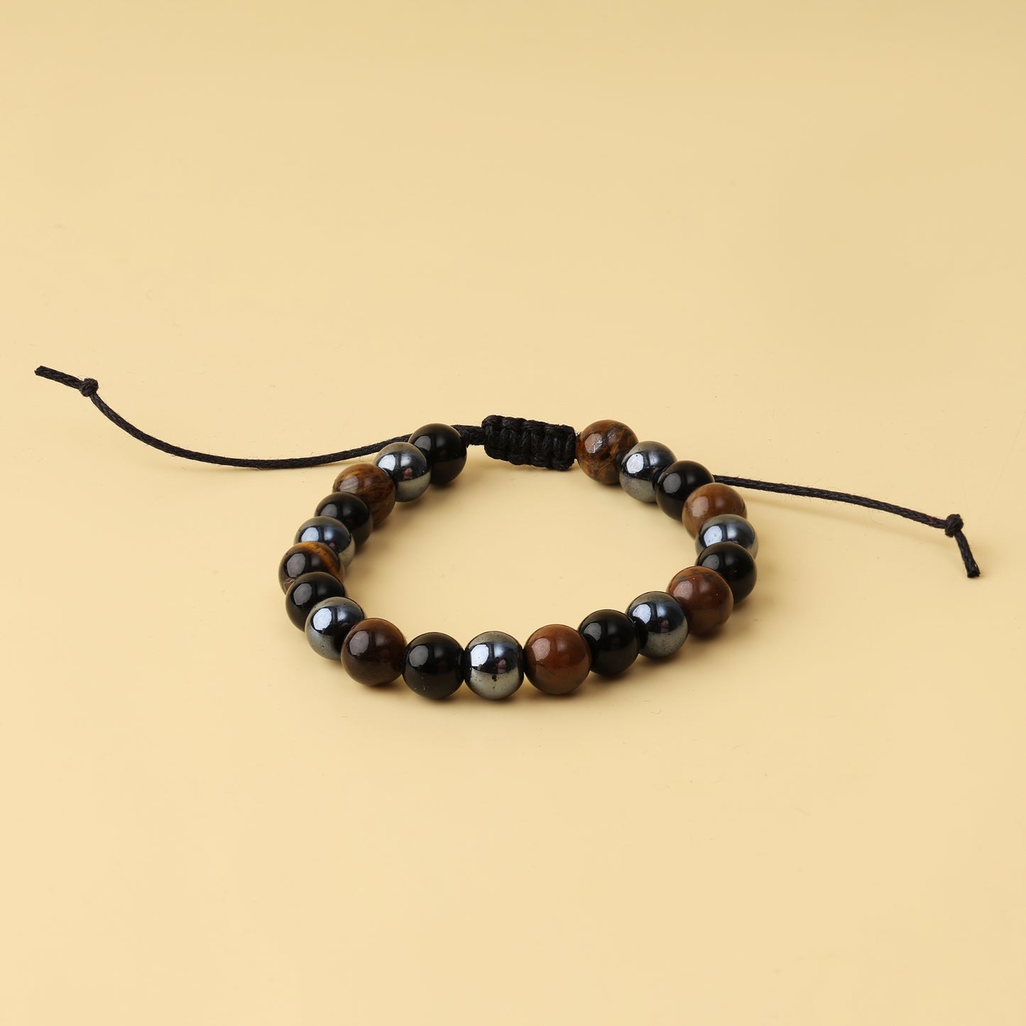 Triple Protection Adjustable Bracelet - Tiger Eye, Hematite, Black Obsidian Natural Stone