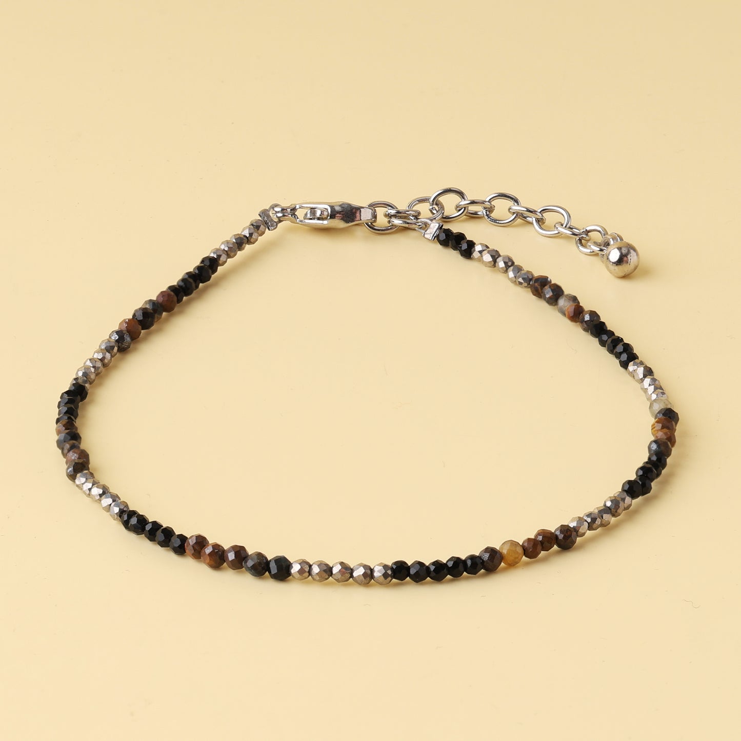 Triple Protection Anklet - Tiger Eye, Pyrite, Black Obsidian Natural Stone