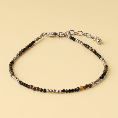 Triple Protection Anklet - Tiger Eye, Pyrite, Black Obsidian Natural Stone