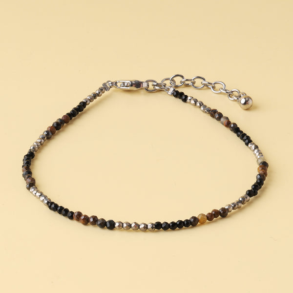 Triple Protection Anklet - Tiger Eye, Pyrite, Black Obsidian Natural Stone