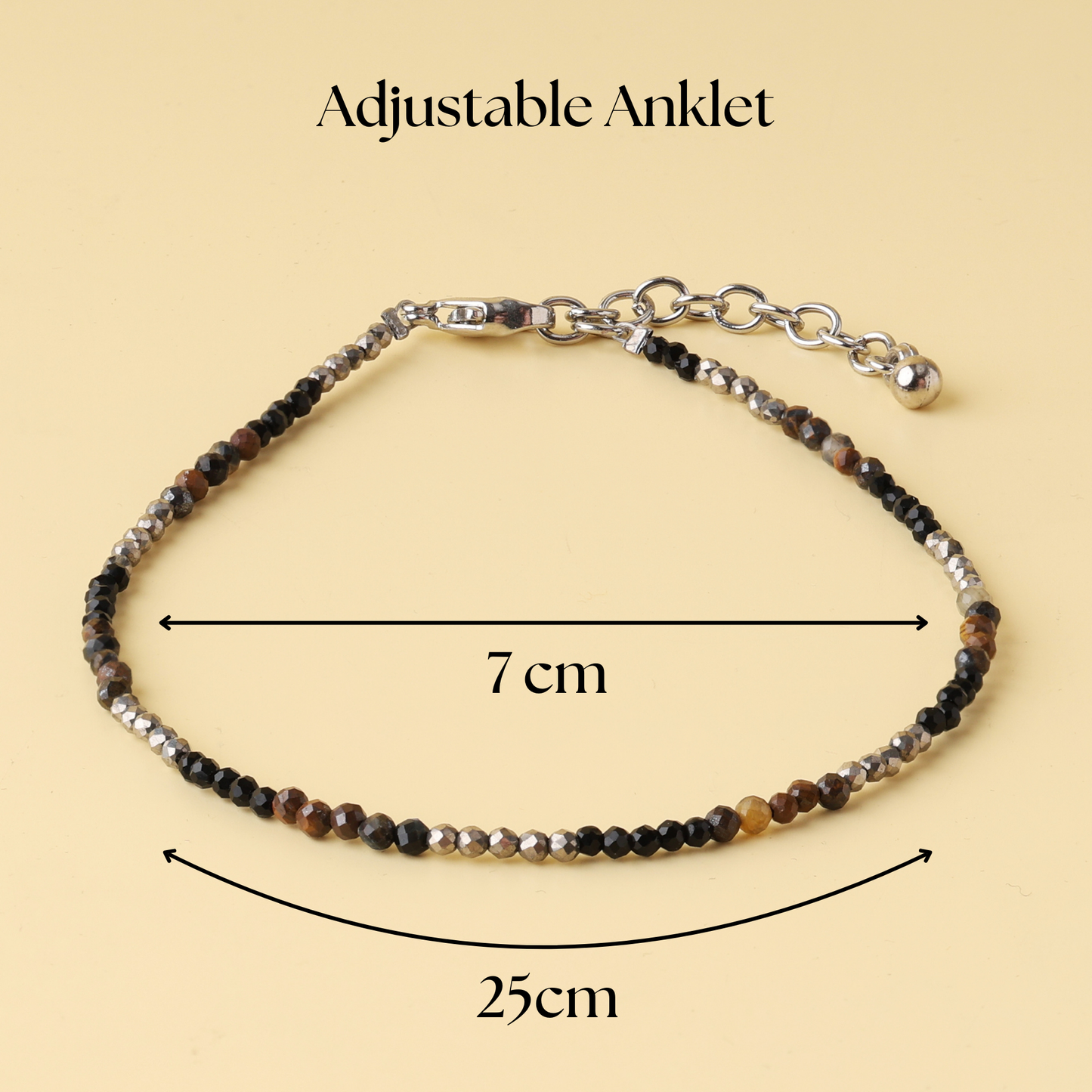 Triple Protection Anklet - Tiger Eye, Pyrite, Black Obsidian Natural Stone