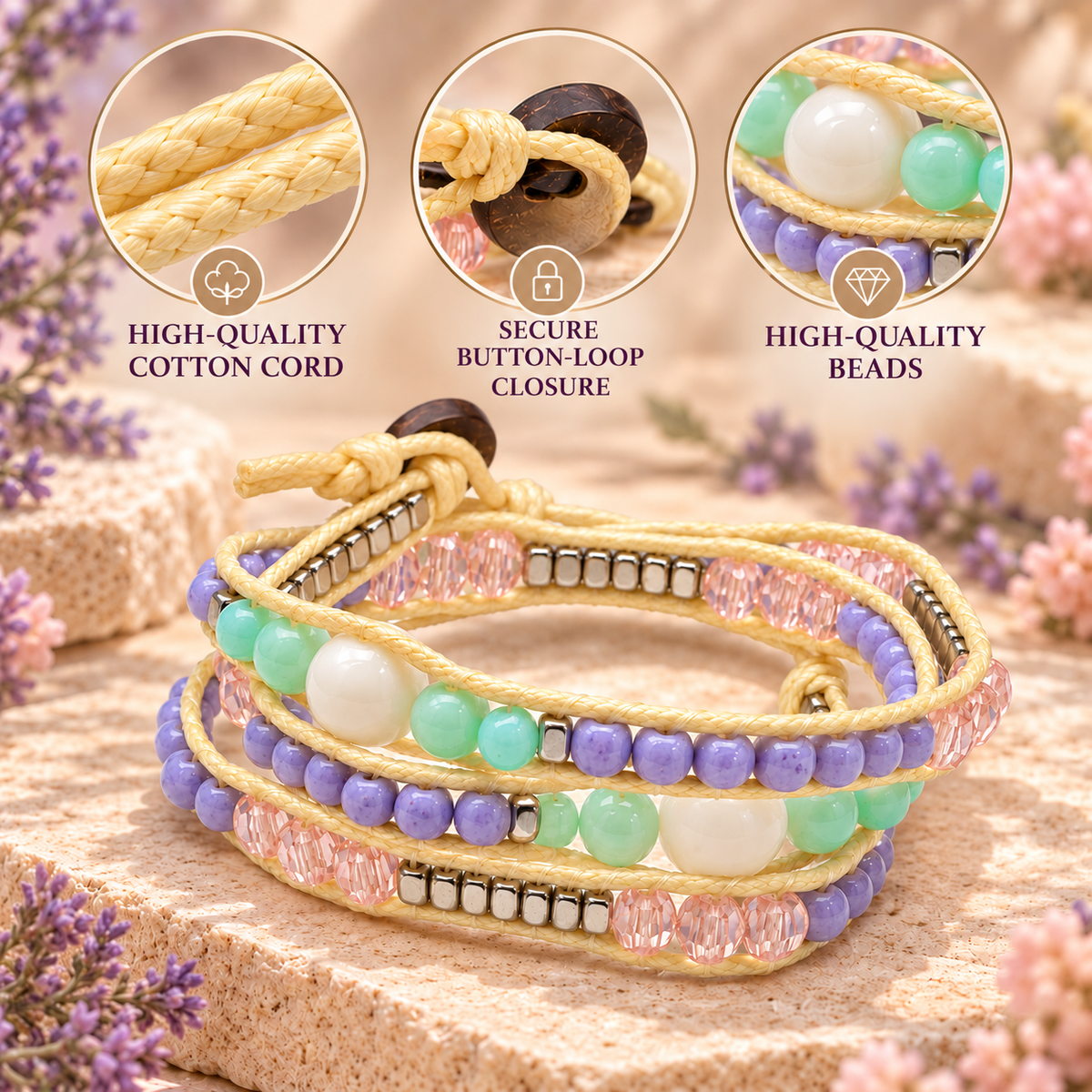 Triple Wrap Beaded Bracelet for Women