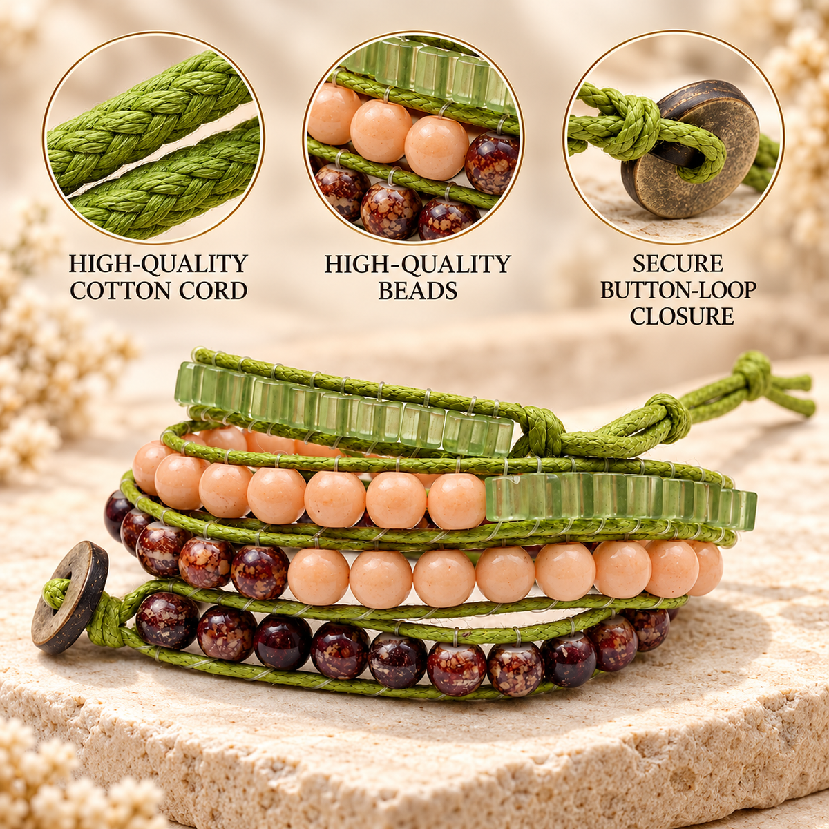 Triple Wrap Beaded Bracelet for Women