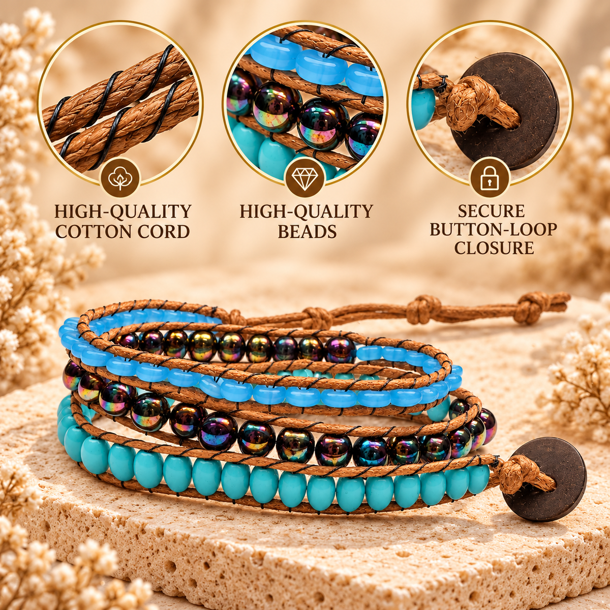 Triple Wrap Beaded Bracelet for Women
