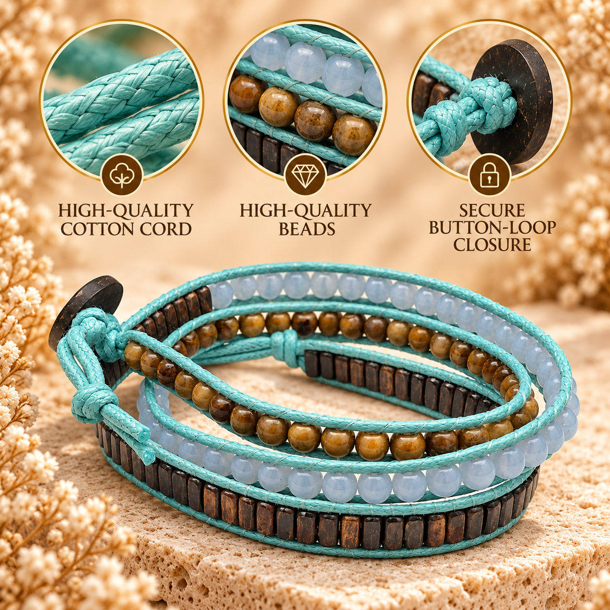 Triple Wrap Beaded Bracelet for Women