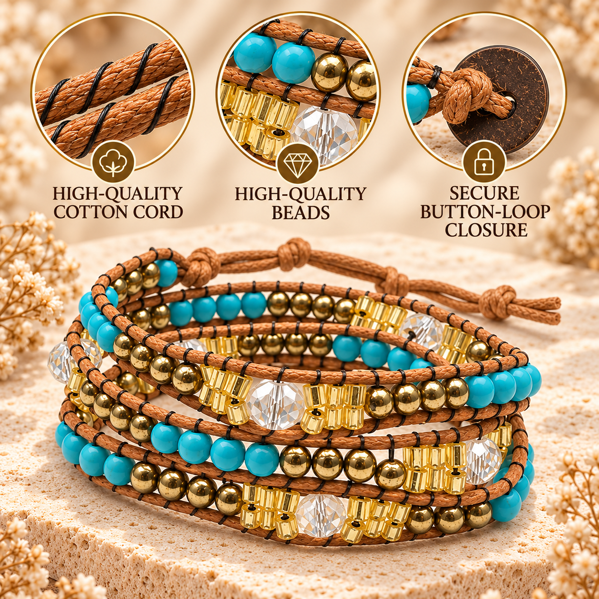 Triple Wrap Beaded Bracelet for Women