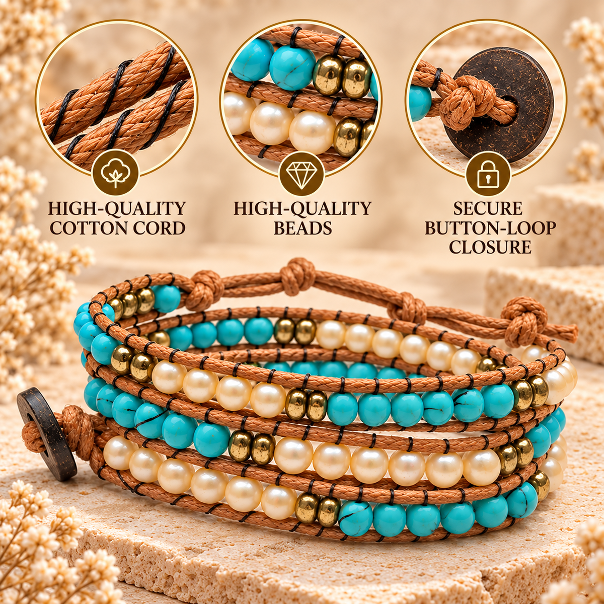 Triple Wrap Beaded Bracelet for Women