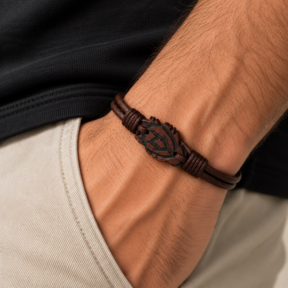 Turtle Motif Leather Bracelet for Men