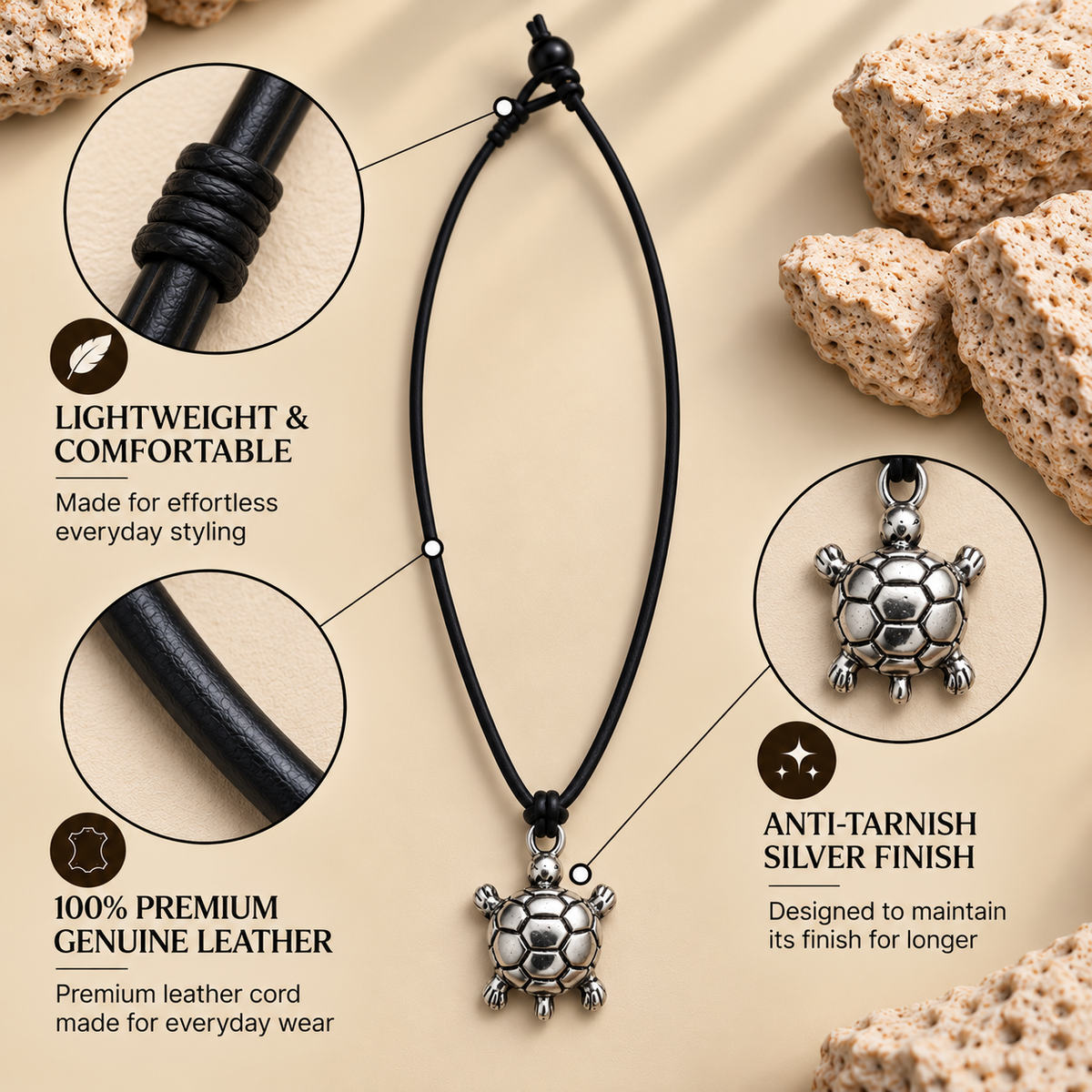 Turtle Leather Necklace for Men