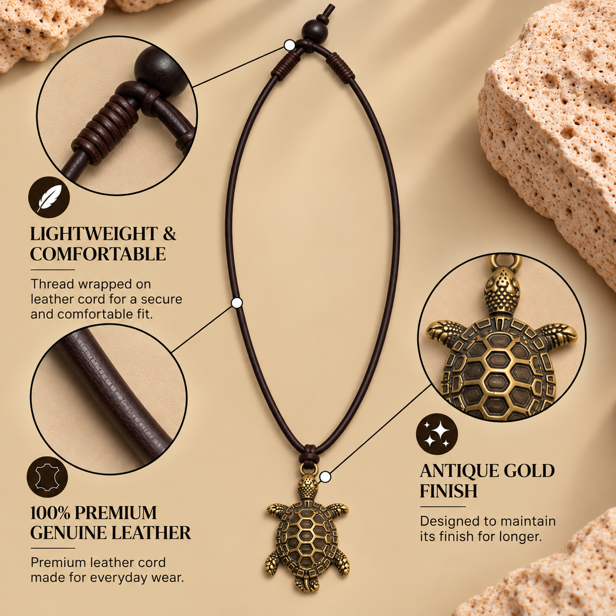 Turtle Pendant Leather Necklace for Men