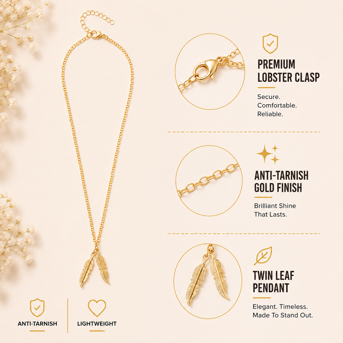 Twin Leaf Pendant Choker Necklace