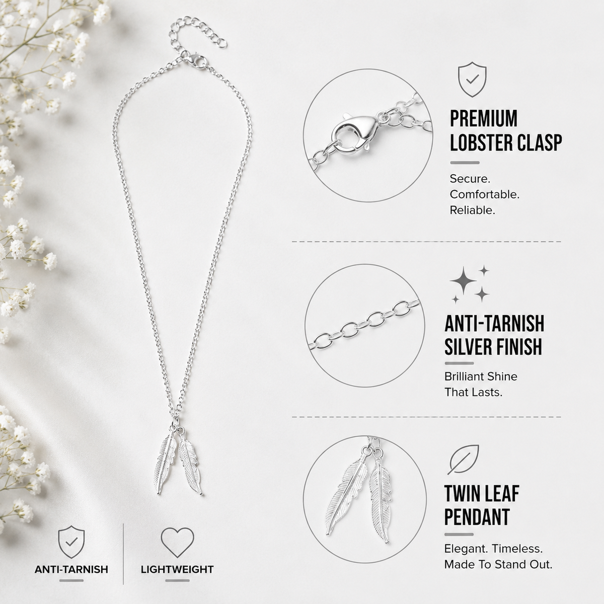 Twin Leaf Pendant Choker Necklace