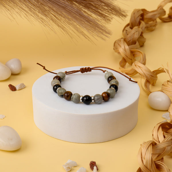 Warrior Soul Bracelet - Black Obsidian, Labradorite & Tiger Eye Natural Stone