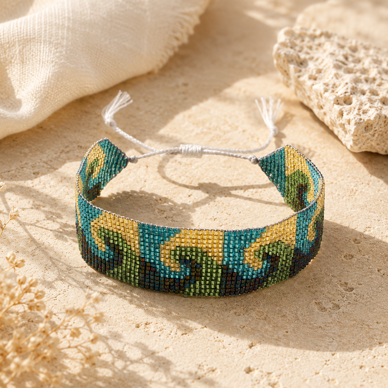 Wave Pattern Adjustable Beaded Bracelet for Women
