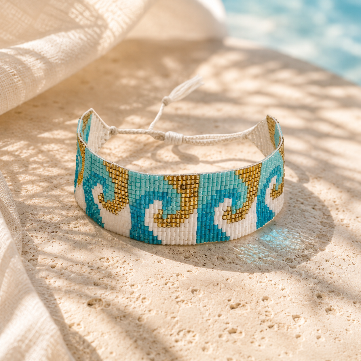 Wave Pattern Adjustable Beaded Bracelet for Women