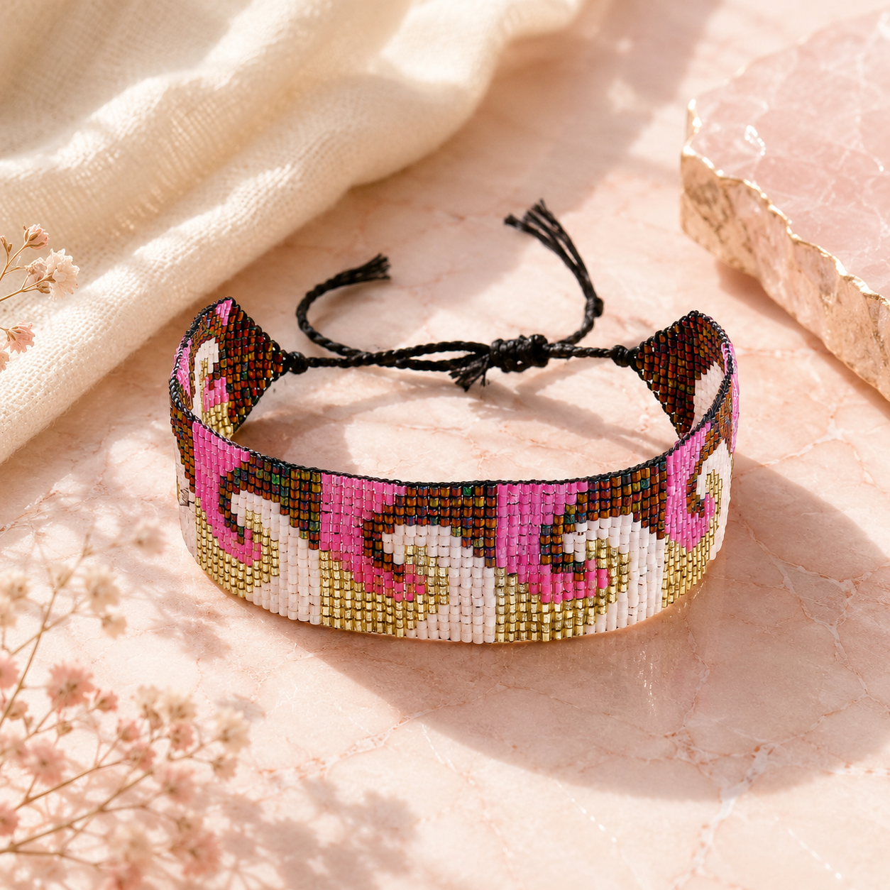 Wave Pattern Adjustable Beaded Bracelet for Women