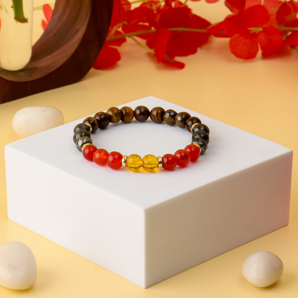 Wealth Bracelet - Tiger Eye, Pyrite, Citrine & Carnelian Natural Stone