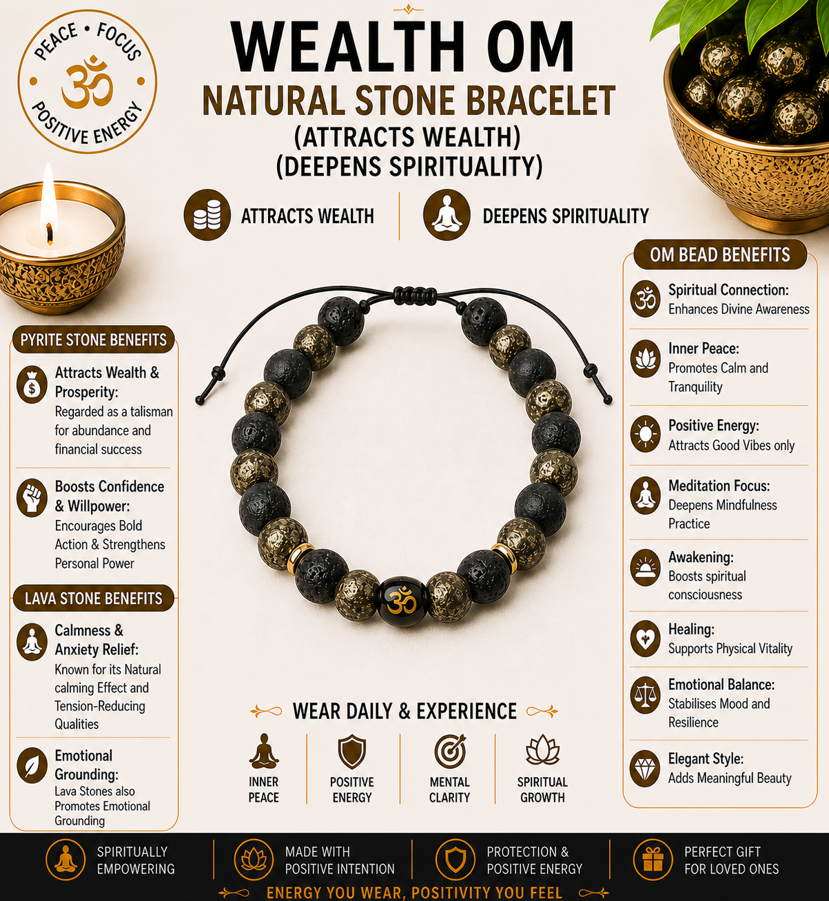 Wealth OM Natural Stone Bracelet