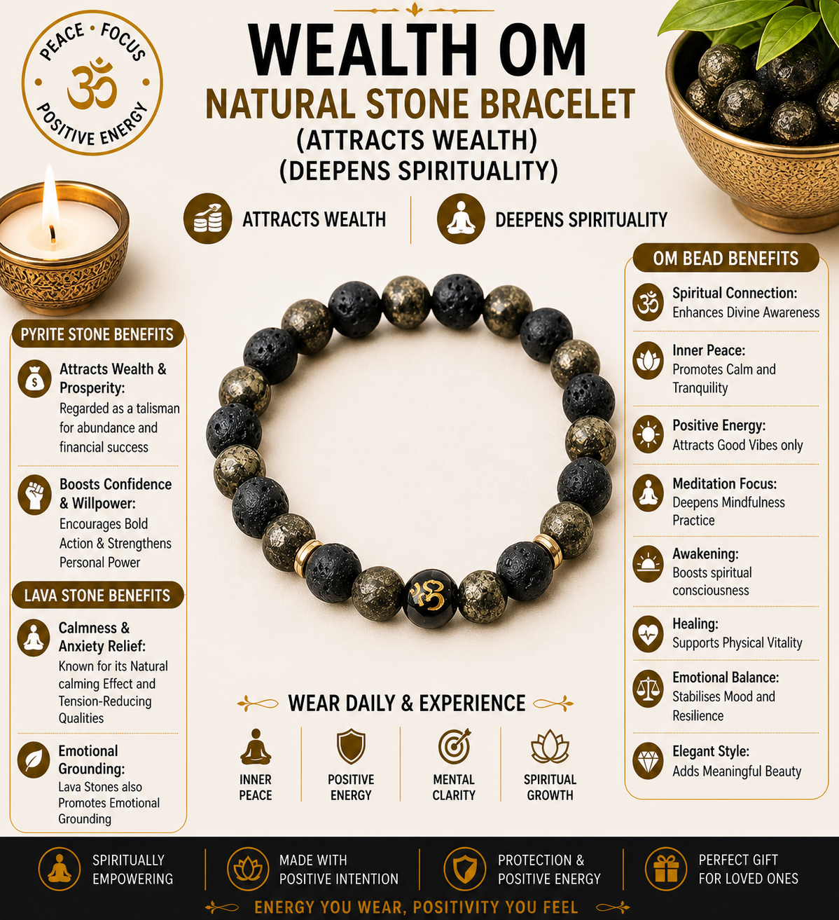 Wealth OM Natural Stone Bracelet