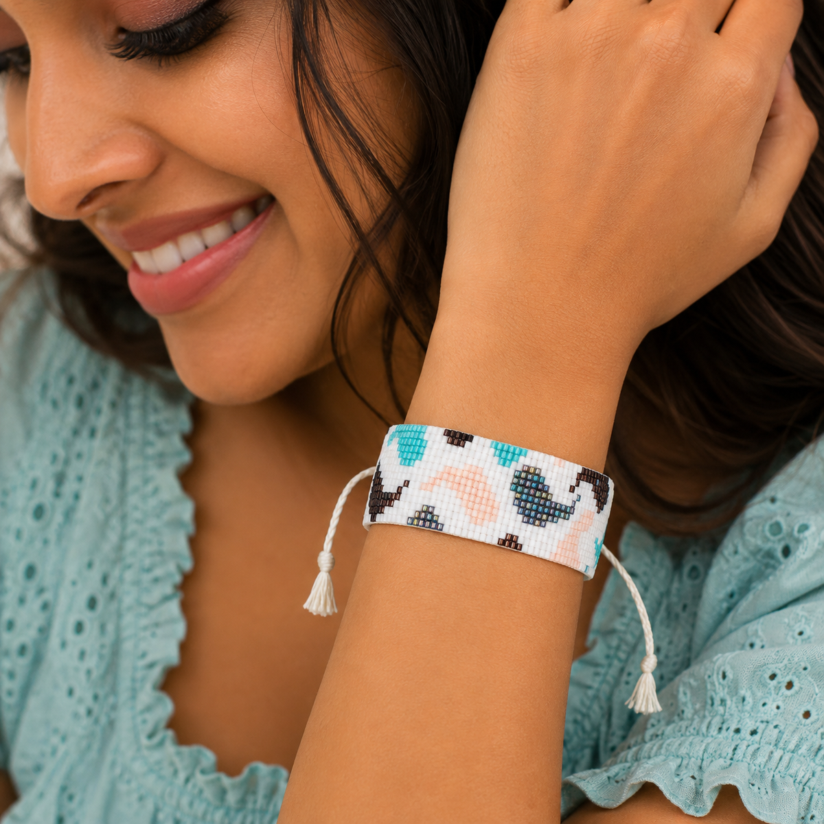 Whale Pattern Adjustable Beaded Bracelet for Women