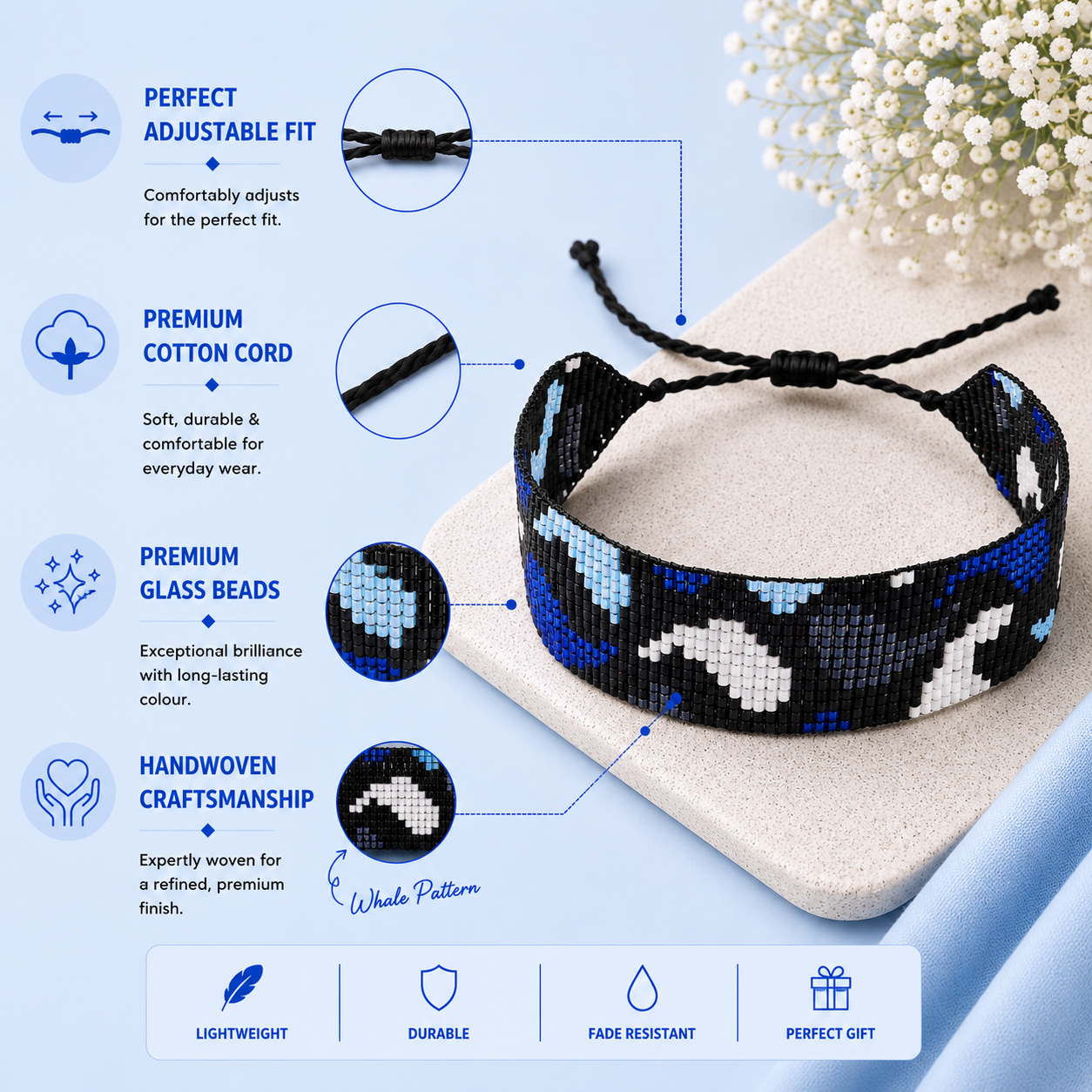 Whale Pattern Adjustable Beaded Bracelet for Women