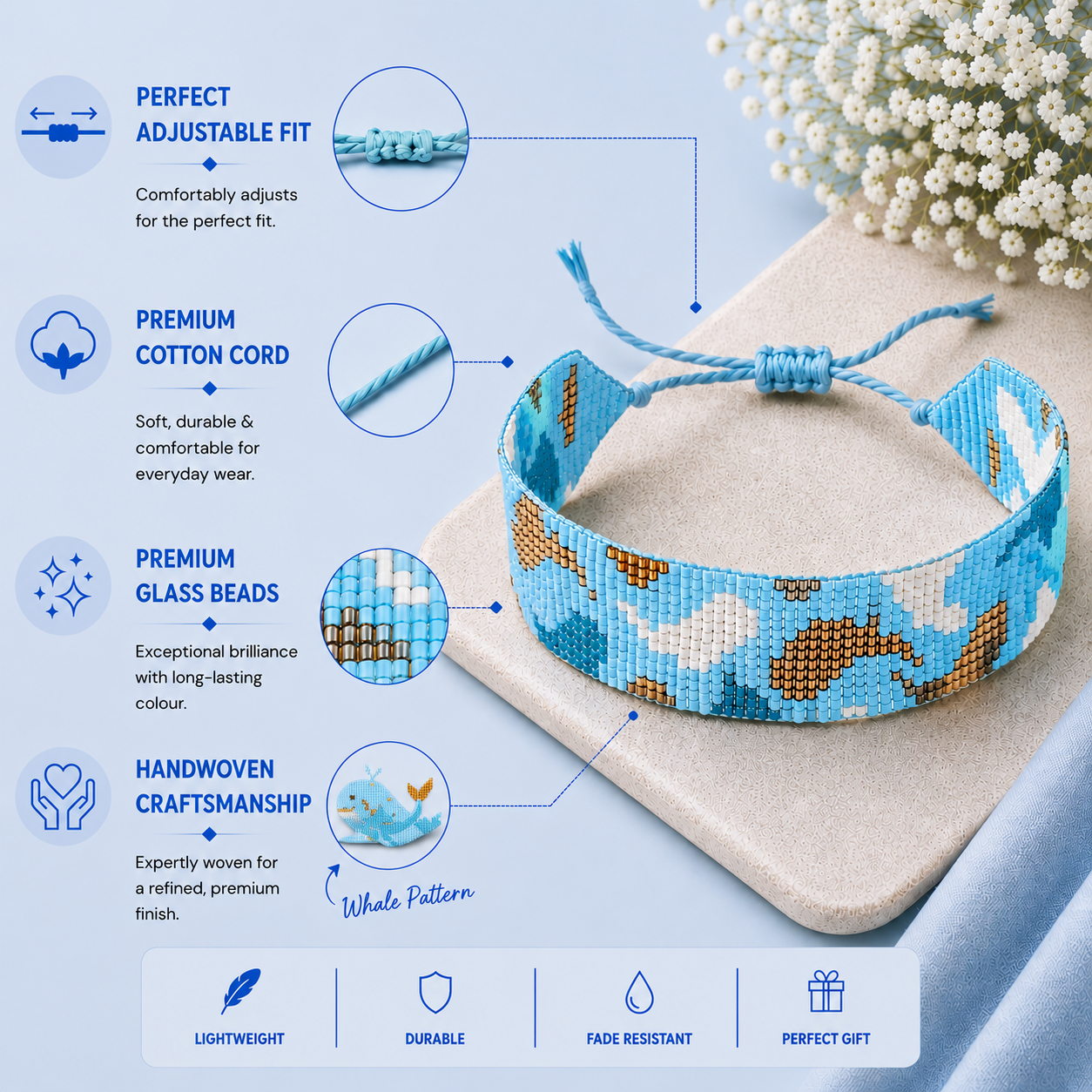 Whale Pattern Adjustable Beaded Bracelet for Women