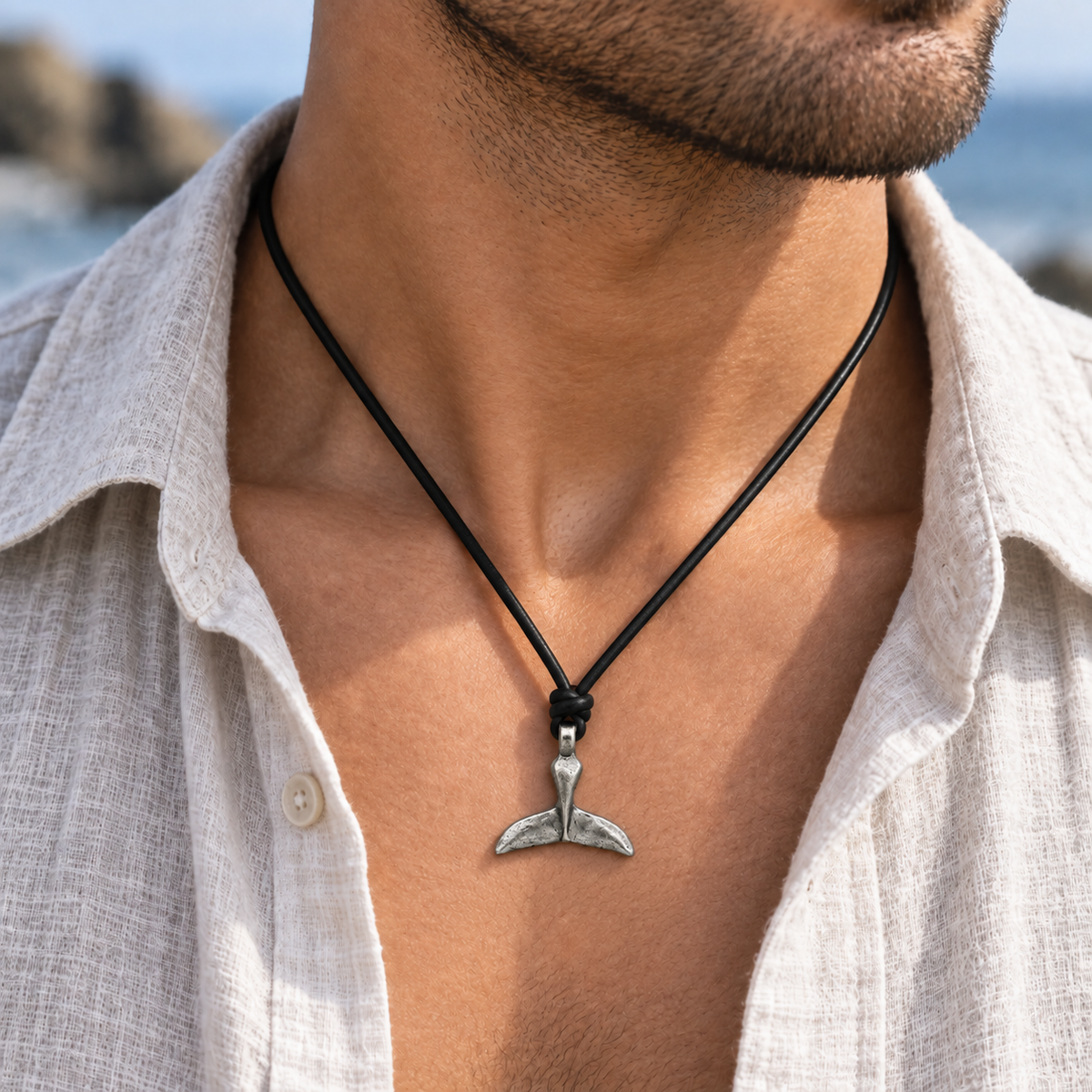 Whale Tail Leather Necklace for Men