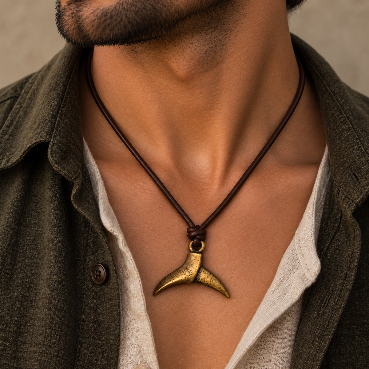 Whale Tail Pendant Leather Necklace for Men