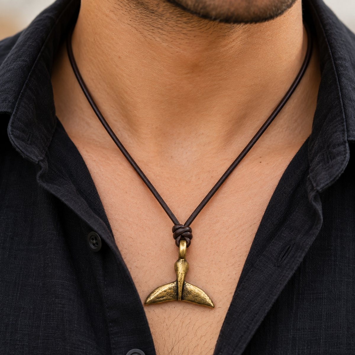 Whale Tail Leather Necklace for Men