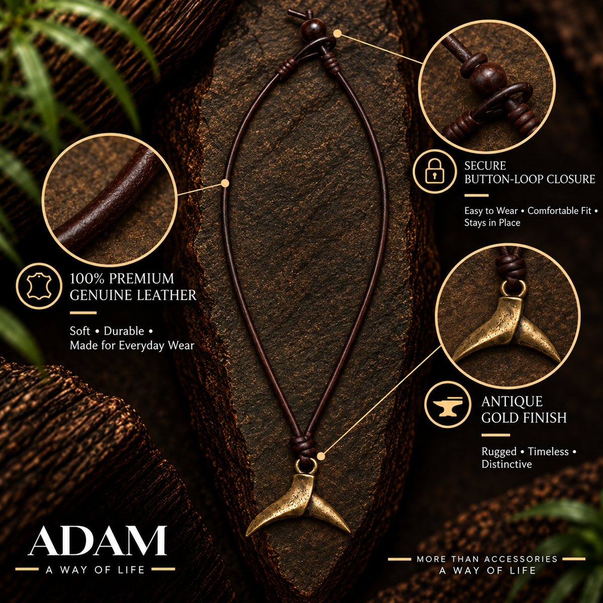 Whale Tail Pendant Leather Necklace for Men