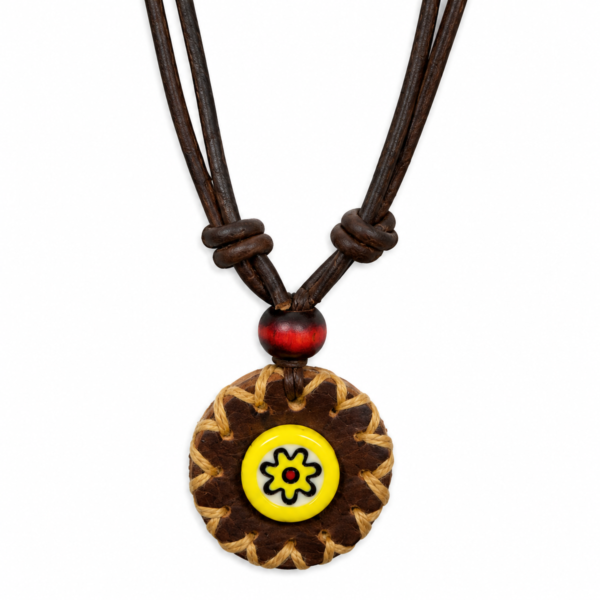 Yellow Floral Leather Pendant Necklace for Women