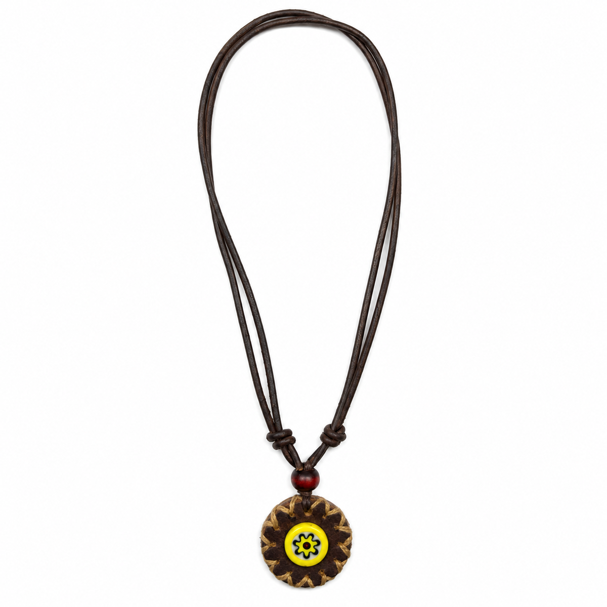 Yellow Floral Leather Pendant Necklace for Women